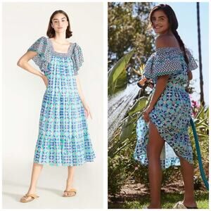 Anthropologie Ro's Garden Jenna Midi Dress Size Medium Tiered Boho Preppy